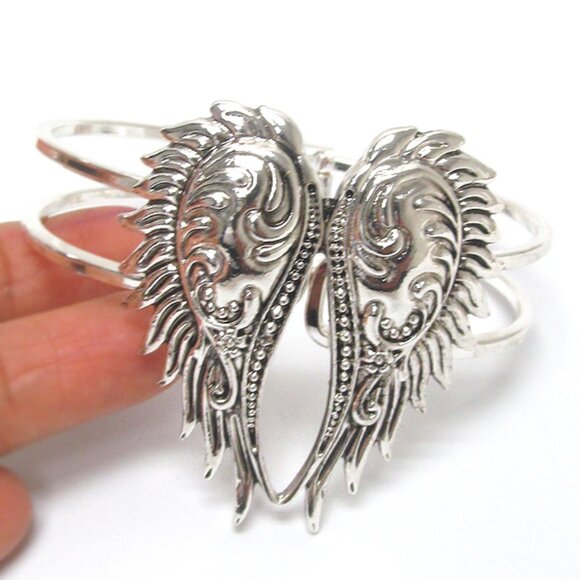 NEW Silver Spoon Angel Wings Religious Spiritual Inspirational Cuff Bracelet - Picture 2 of 3